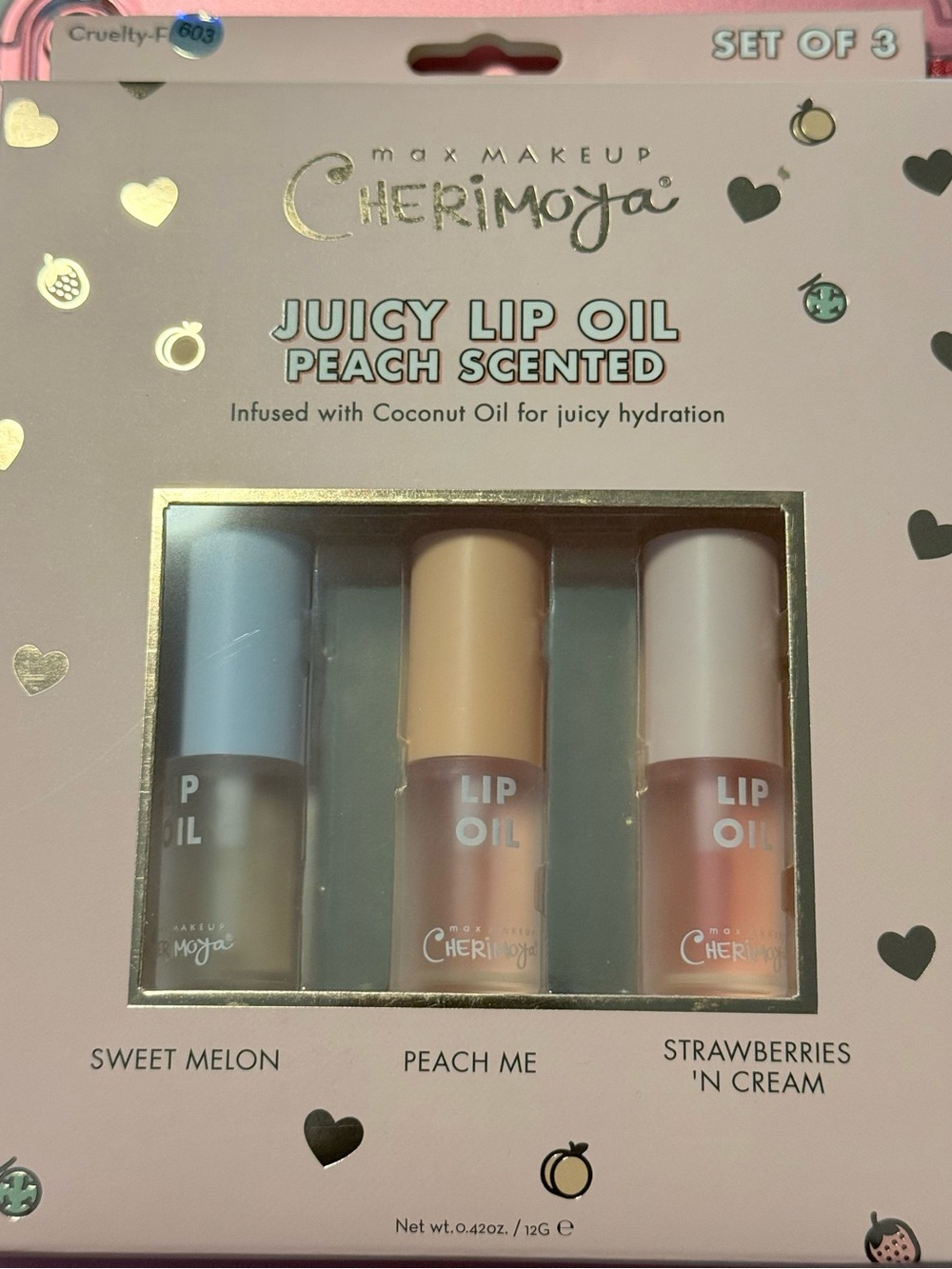 Peach Scented Juicy Lip Oil Trio - Sweet Melon, Peach Me, Strawberries 'n Cream